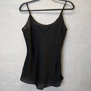 CAbi Camisole Top M Black Satin Sleeveless Tank Spaghetti Strap Tulip Hem #828